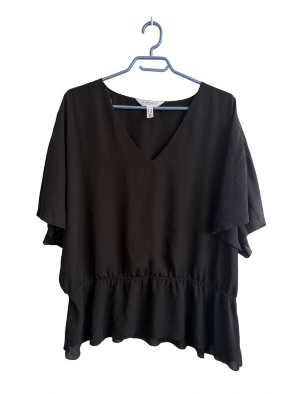 Additionelle Black Batwing Sleeve Peplum Blouse Plus Size 2X Flowy V-Neck Top
